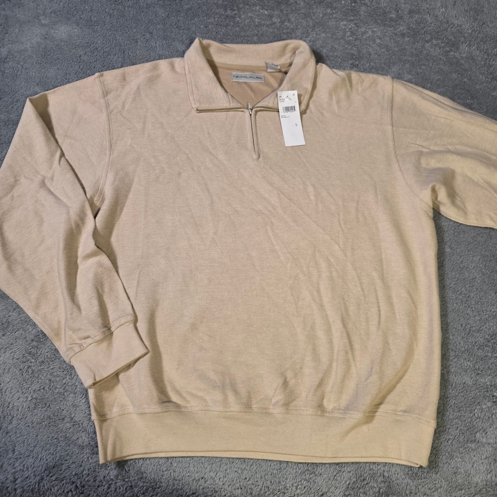 Nicklaus Mens‎ L Quarter Zip Pullover Tan Olive 100% Combed Cotton N12076 NWT